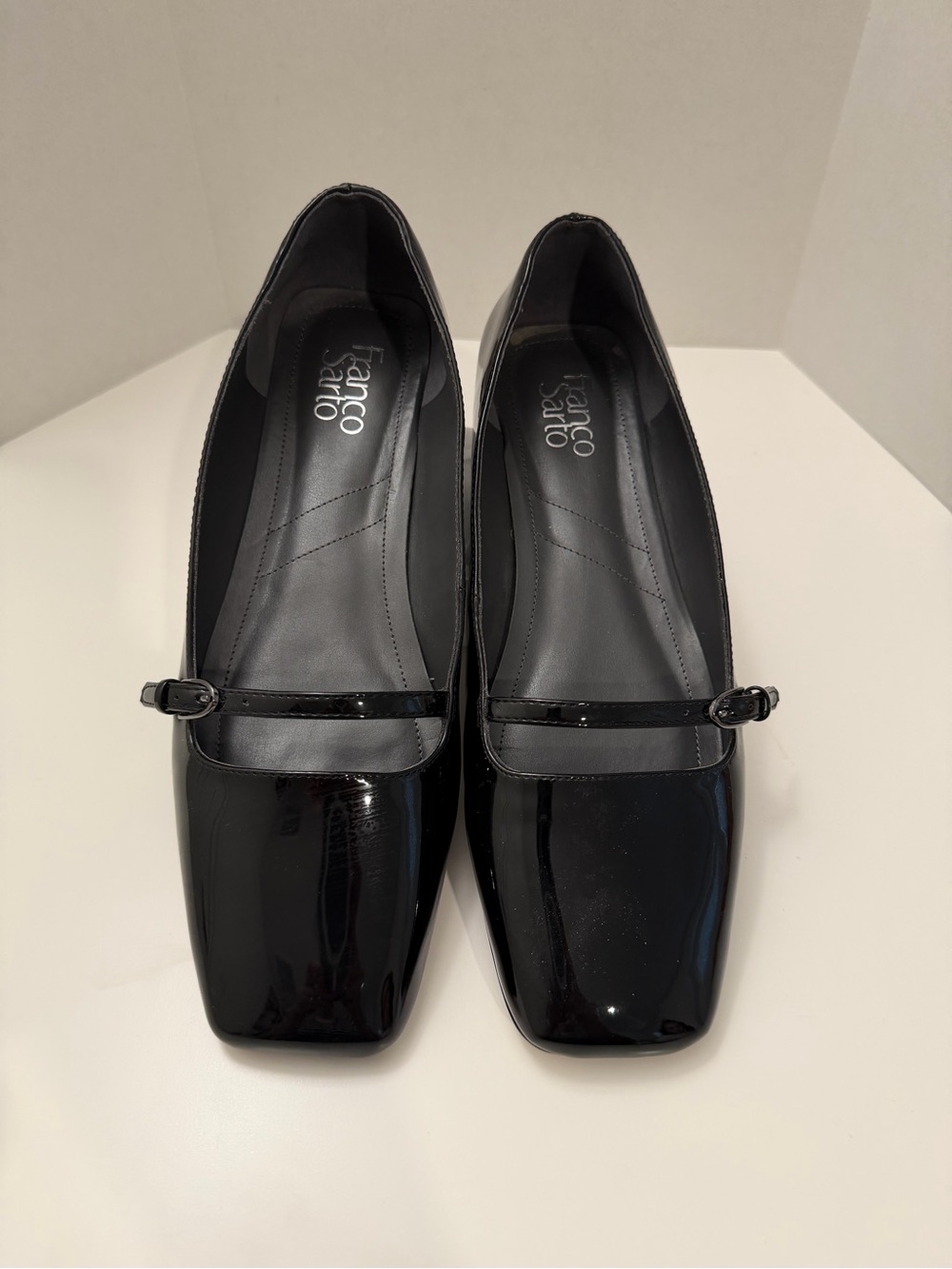 Franco Sarto Black Patent Square-Toe Mary Jane Flats